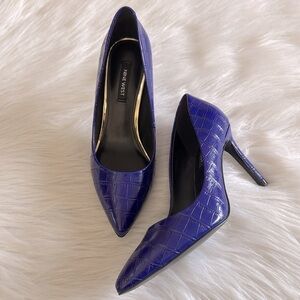 Nine West Women's Ezra3 Pointed Toe Dark Purple Croc-Embossed Heels Size 6
